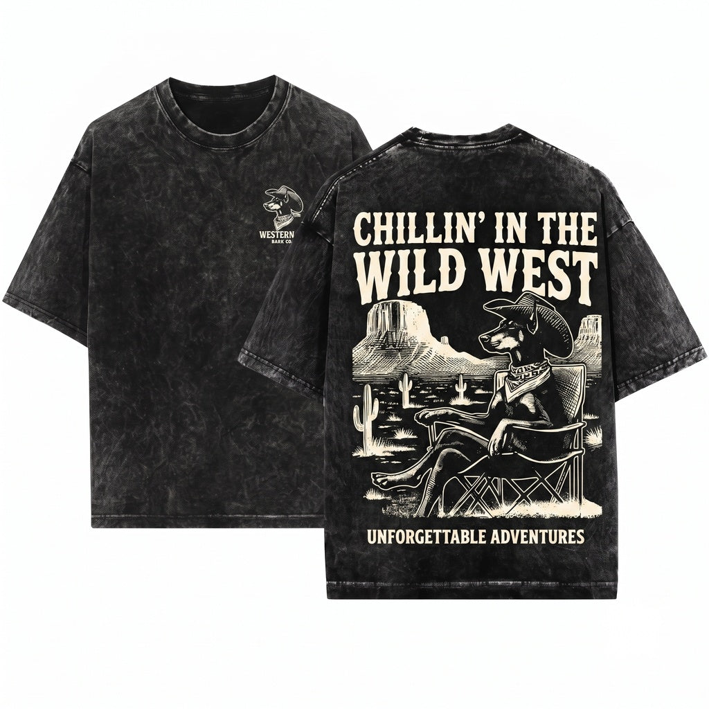 Vintage Western Cowboy Doberman Retro Desert Dog Chill Gift For Mom Dad Lovers Unisex Wash T-Shirt