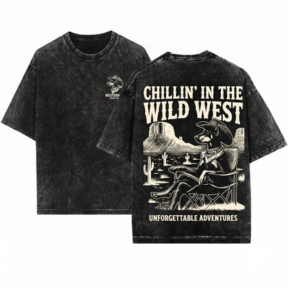 Vintage Western Cowboy Doberman Retro Desert Dog Chill Gift For Mom Dad Lovers Unisex Wash T-Shirt