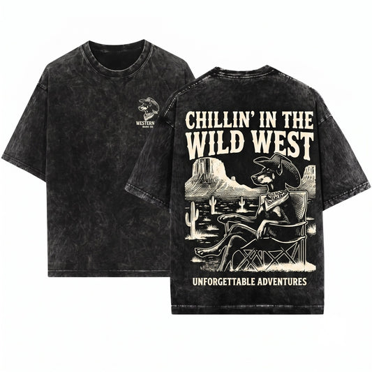 Vintage Western Cowboy Doberman Retro Desert Dog Chill Gift For Mom Dad Lovers Unisex Wash T-Shirt