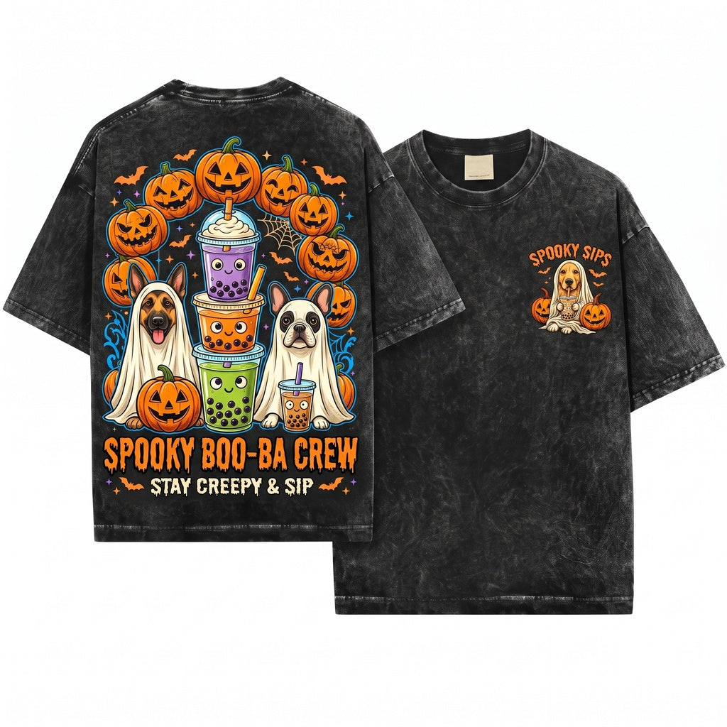 Customized Dog Breeds Halloween Funny Pumpkin Coffee Trick or Treat Cute Costume Unisex Wash T-Shirt