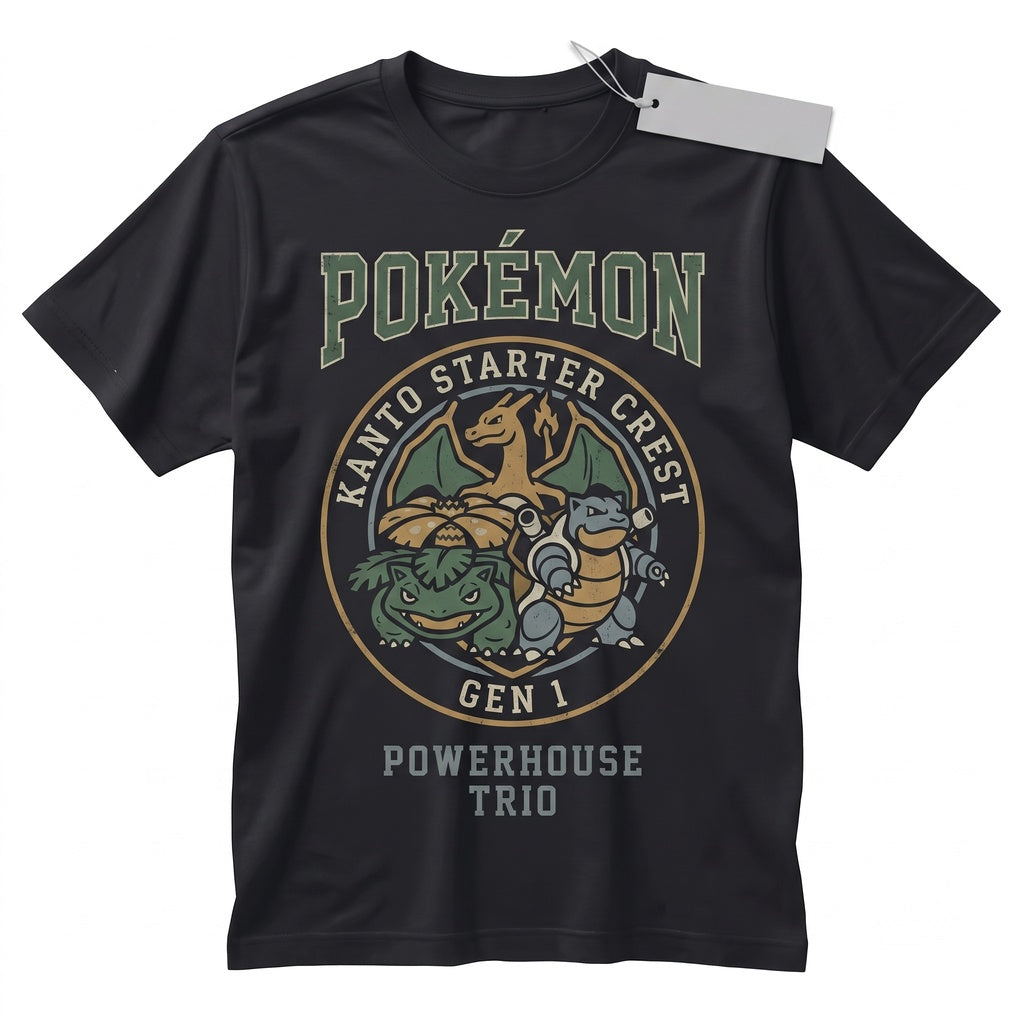 Vintage Kanto Starters Charizard Venusaur Blastoise Anime Graphic Retro Washed Oversized Gamer Gift Unisex TShirt