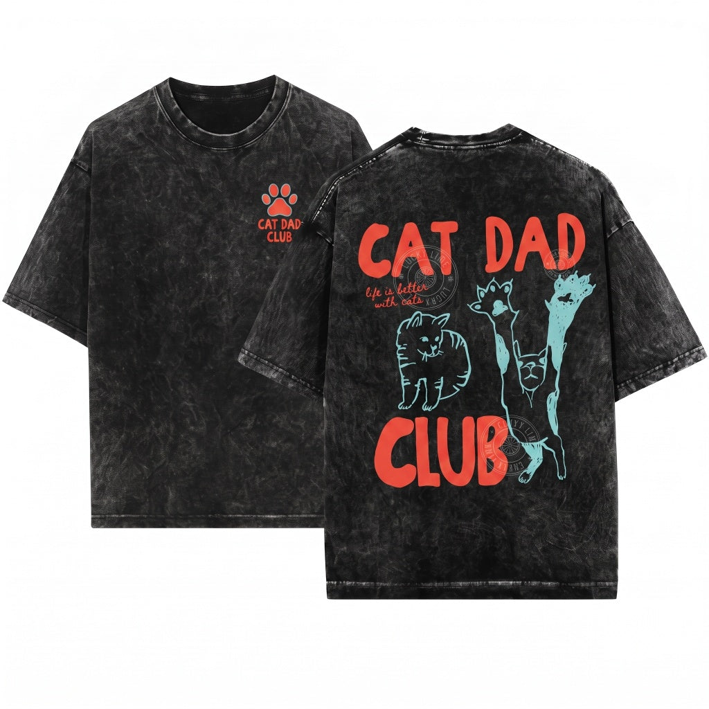 Funny New Cat Dad Club Pet Parent Back Design Lover Unisex Wash T-Shirt