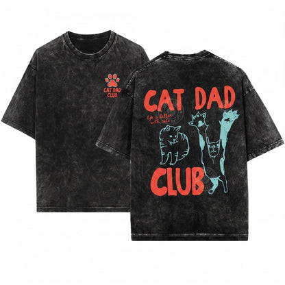 Funny New Cat Dad Club Pet Parent Back Design Lover Unisex Wash T-Shirt