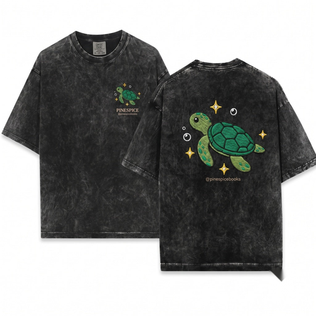 Sea Turtle Embroidered Summer Ocean Coastal Beach Nature Vintage Unisex Wash T-Shirt