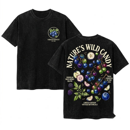 Vintage Botanical Berry Fruit Graphic Cottagecore Illustration Nature Aesthetic Garden Plant Lover Gift Unisex Wash T-Shirt