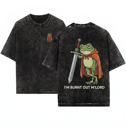 Embroidered Frog Knight Burnout Mood Funny Vintage Unisex Wash T-Shirt