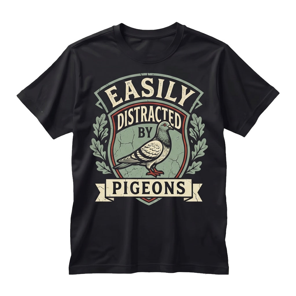 Easily Distracted By Pigeons Funny Bird Lover Gift Vintage Silly Animal Graphic Unisex TShirt