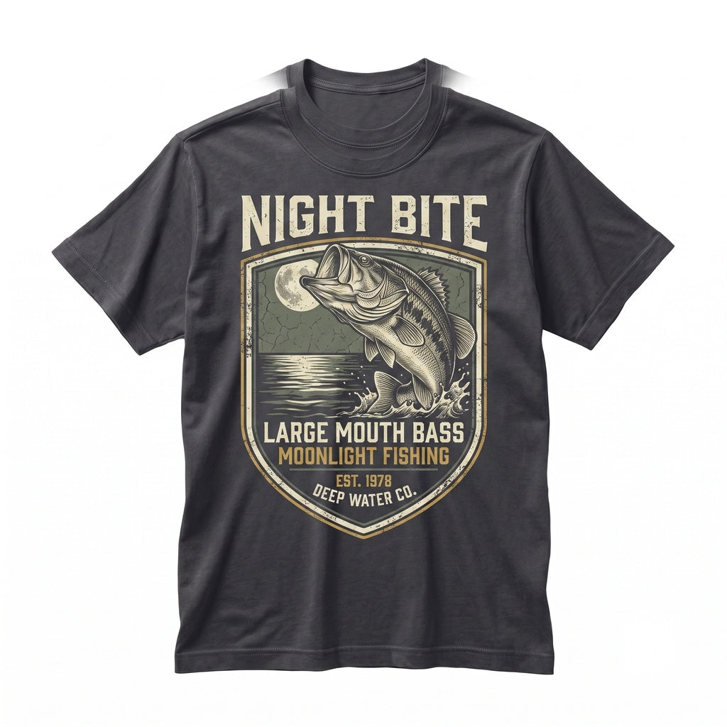 Vintage Largemouth Bass Fishing Graphic Moonlit Lake Outdoor Adventure Angler Gift Unisex TShirt