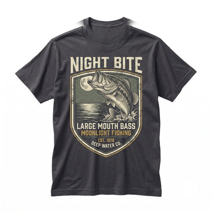 Vintage Largemouth Bass Fishing Graphic Moonlit Lake Outdoor Adventure Angler Gift Unisex TShirt