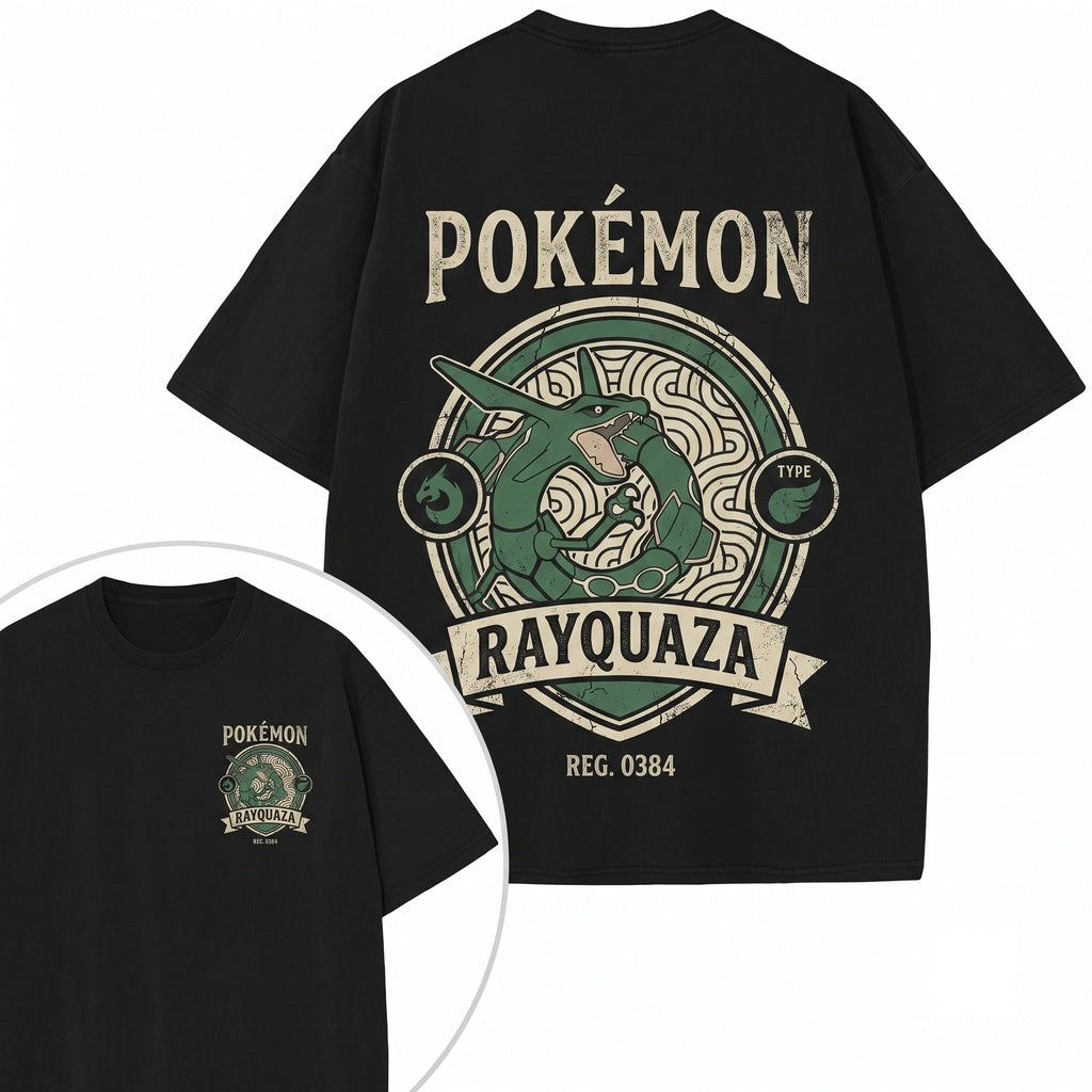 Vintage Sky Dragon WasVintage Rayquaza Washed 2-Sided Graphic Retro Anime Oversized Gamer Gift Unisex TShirt