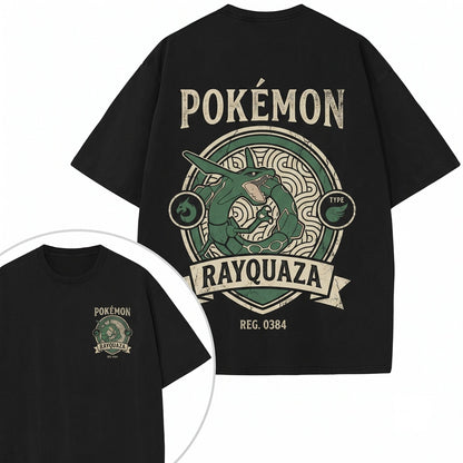 Vintage Sky Dragon WasVintage Rayquaza Washed 2-Sided Graphic Retro Anime Oversized Gamer Gift Unisex TShirt