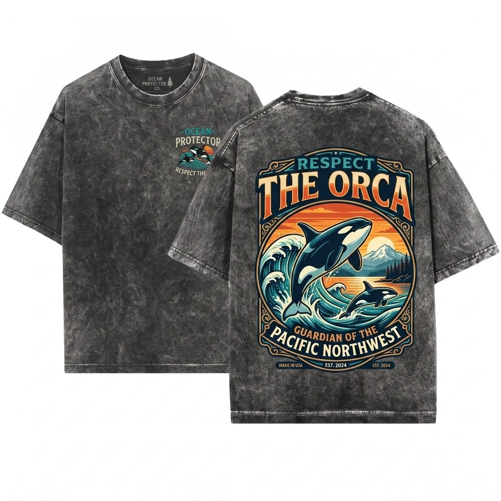Embroidered Orca Killer Whale Ocean Lover Gift Unisex Wash T-Shirt