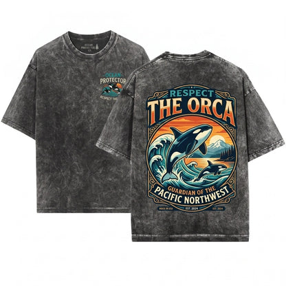 Embroidered Orca Killer Whale Ocean Lover Gift Unisex Wash T-Shirt