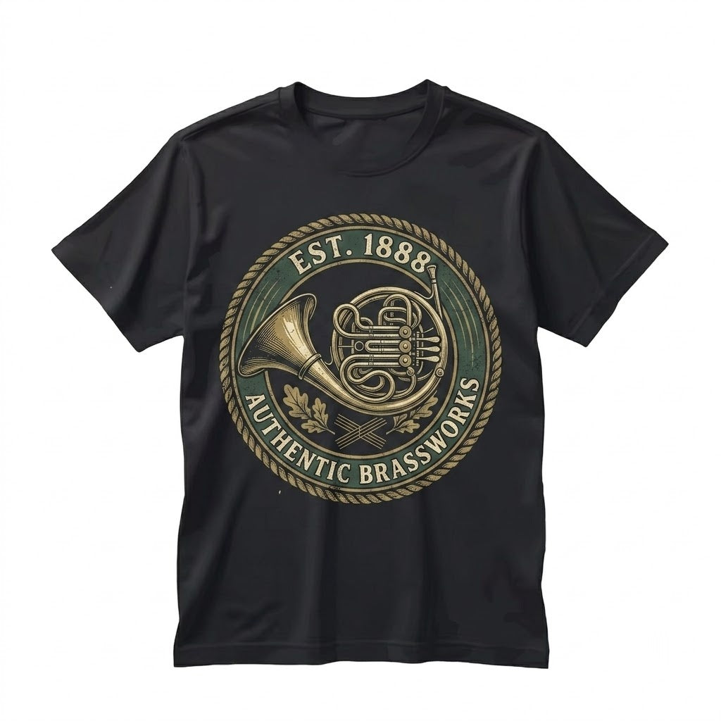 Concert Band French Horn Art Nouveau Faux Gold Print Music Graphic Apparel Unisex TShirt