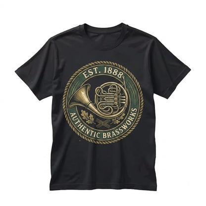Concert Band French Horn Art Nouveau Faux Gold Print Music Graphic Apparel Unisex TShirt