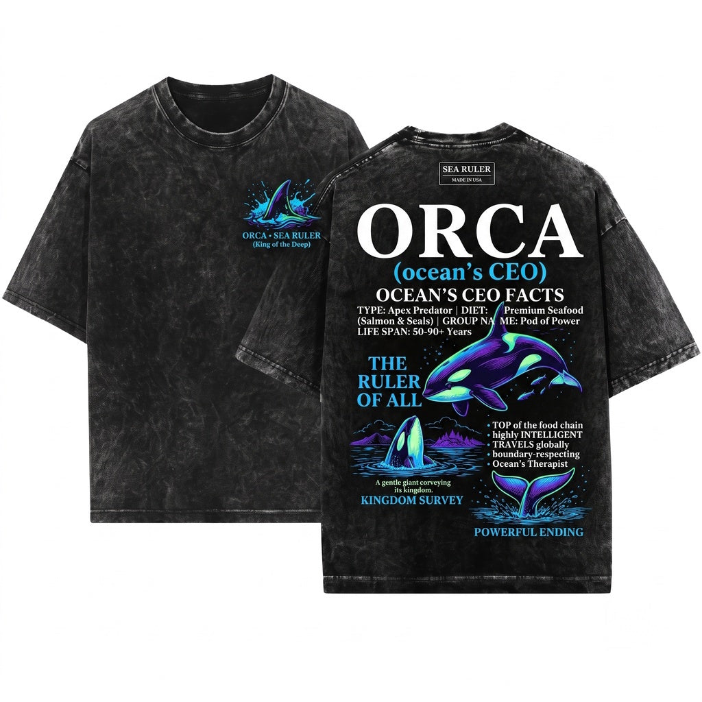 Funny Orca Oceans CEO Killer Whale Marine Biology Vintage Sea Animal Nature Gift Unisex Wash T-Shirt