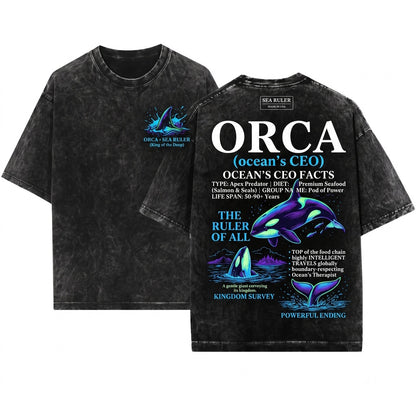 Funny Orca Oceans CEO Killer Whale Marine Biology Vintage Sea Animal Nature Gift Unisex Wash T-Shirt