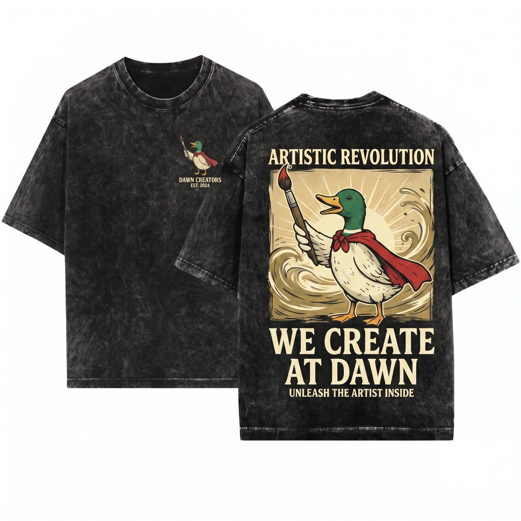 Funny Artist Duck Graphic We Create At Dawn Classroom Educator Present Unisex Wash T-Shirt