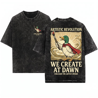 Funny Artist Duck Graphic We Create At Dawn Classroom Educator Present Unisex Wash T-Shirt