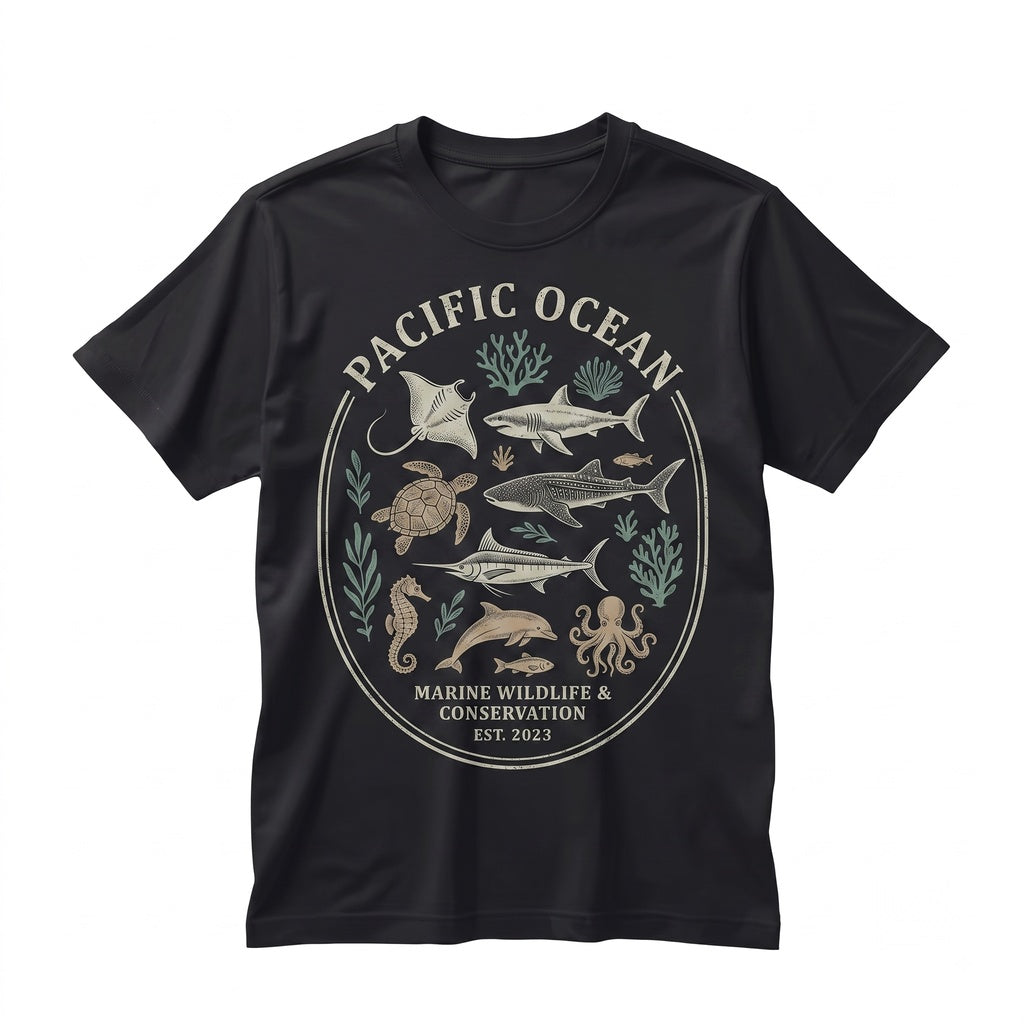 Ocean Life Marine Animals Graphic Sea Creatures Shark Turtle Dolphin Whale Beach Lover Gift Unisex TShirt
