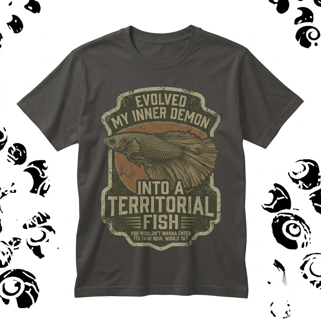 Funny Japanese Vintage Territorial Fish Evolved Demon Graphic Humor Apparel Cotton Tee Unisex TShirt
