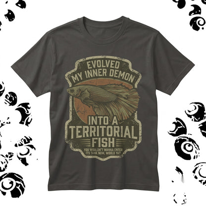 Funny Japanese Vintage Territorial Fish Evolved Demon Graphic Humor Apparel Cotton Tee Unisex TShirt