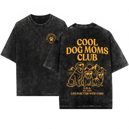 Cool Dog Mom Social Club Pet Parent Fur Mama Lover Gift Back Graphic Unisex Wash T-Shirt