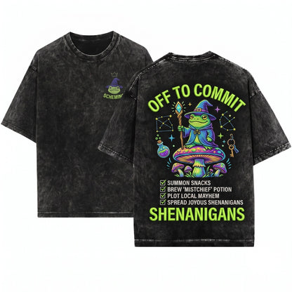 Embroidered Wizard Frog Off To Commit Shenanigans Funny Tabletop RPG Fantasy Gift Ren Faire 1717 Unisex Wash T-Shirt