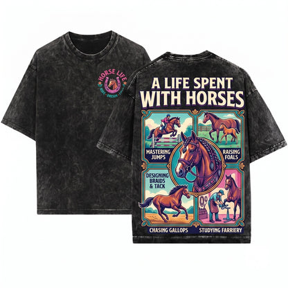 Equestrian Horse Rider Graphic Funny Hobby Gift for Her Spare Time Tack Unisex Wash T-Shirt