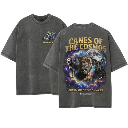 Three Cane Corso Moon Galaxy Space Dog Lovers Gift Celestial Cosmic Big Mastiff Art Unisex Wash T-Shirt