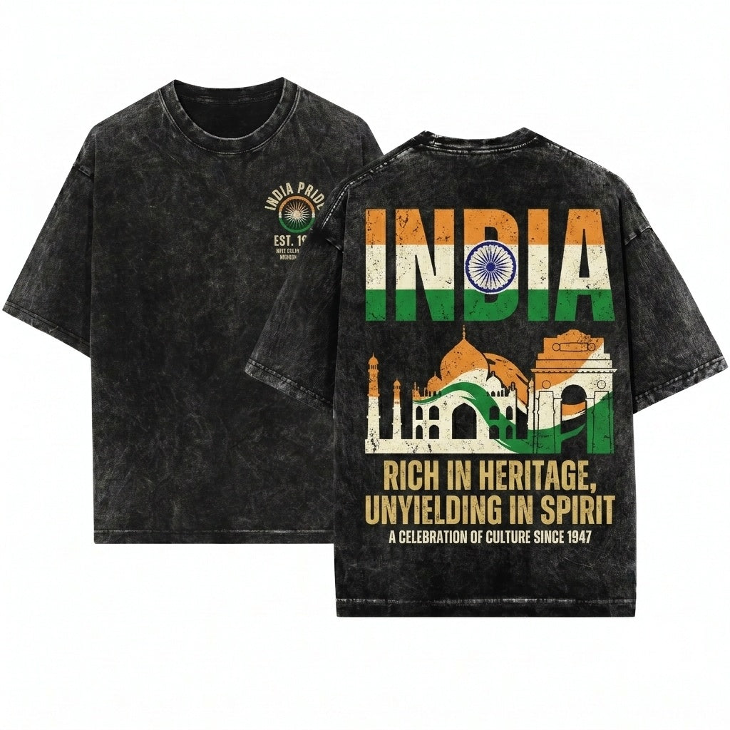 India National Flag Patriotic Lover Traveler Friend Gift Ideas Unisex Wash T-Shirt