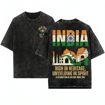 India National Flag Patriotic Lover Traveler Friend Gift Ideas Unisex Wash T-Shirt