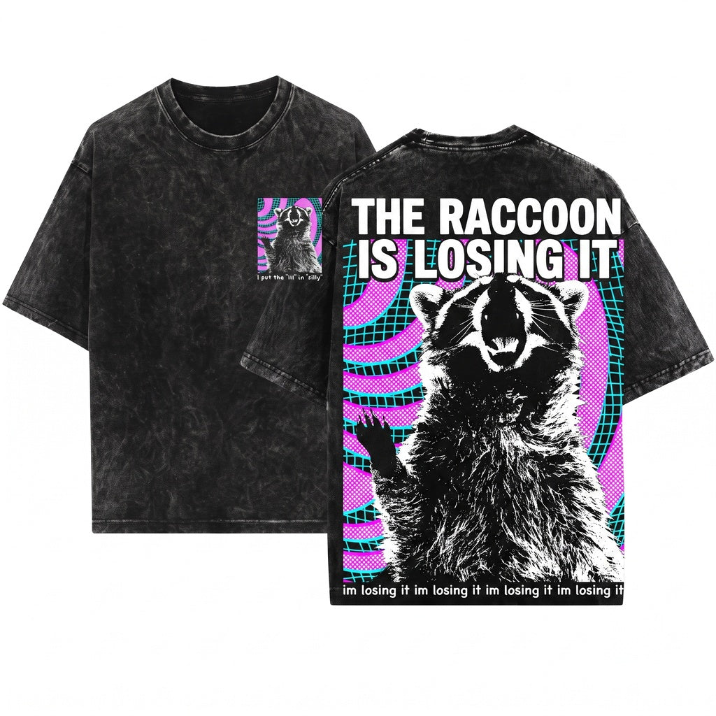 I put the ill in Silly Funny Raccoon Graphic Vintage Apparel Unisex Wash T-Shirt
