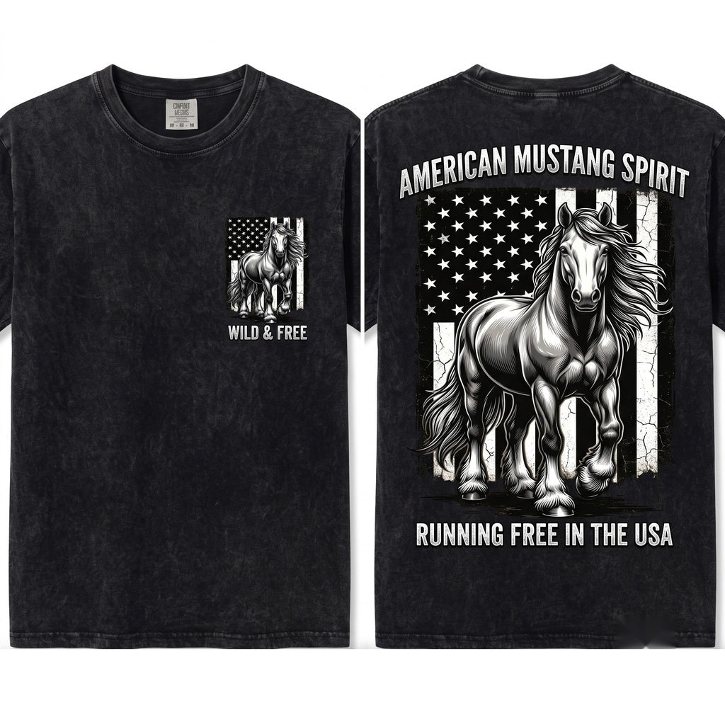 Patriotic Gypsy Vanner American Flag Draft Horse Tee Unisex Wash T-Shirt