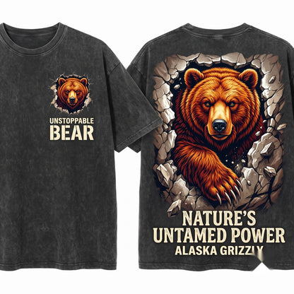 Vintage Fierce Grizzly Bear Graphic Mountain Wildlife Rustic Outdoor Adventure Gift Unisex Wash T-Shirt