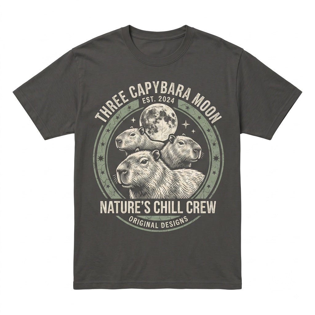 Capybara Full Moon Vintage Graphic Three Animal Lover Funny Wildlife Aesthetic 90s Retro Nature Gift Unisex TShirt