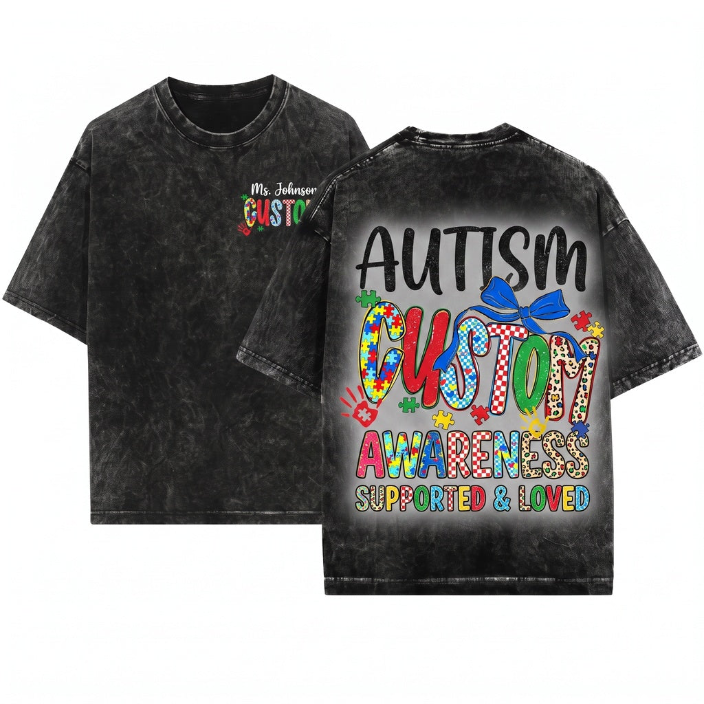 Autism Acceptance Puzzle Piece Special Education Teacher Gift Sublimation Graphic Unisex Wash T-Shirt