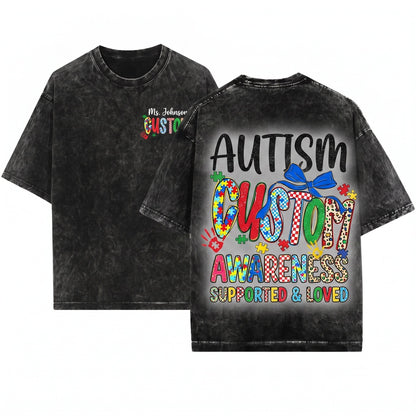 Autism Acceptance Puzzle Piece Special Education Teacher Gift Sublimation Graphic Unisex Wash T-Shirt