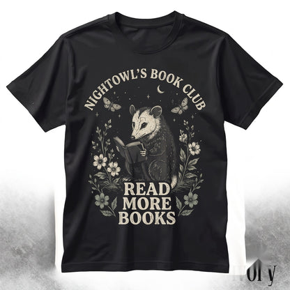 Vintage Reading Opossum Graphic Cute Book Lover Woodland Animal Cozy Nature Aesthetic Reader Gift Unisex TShirt