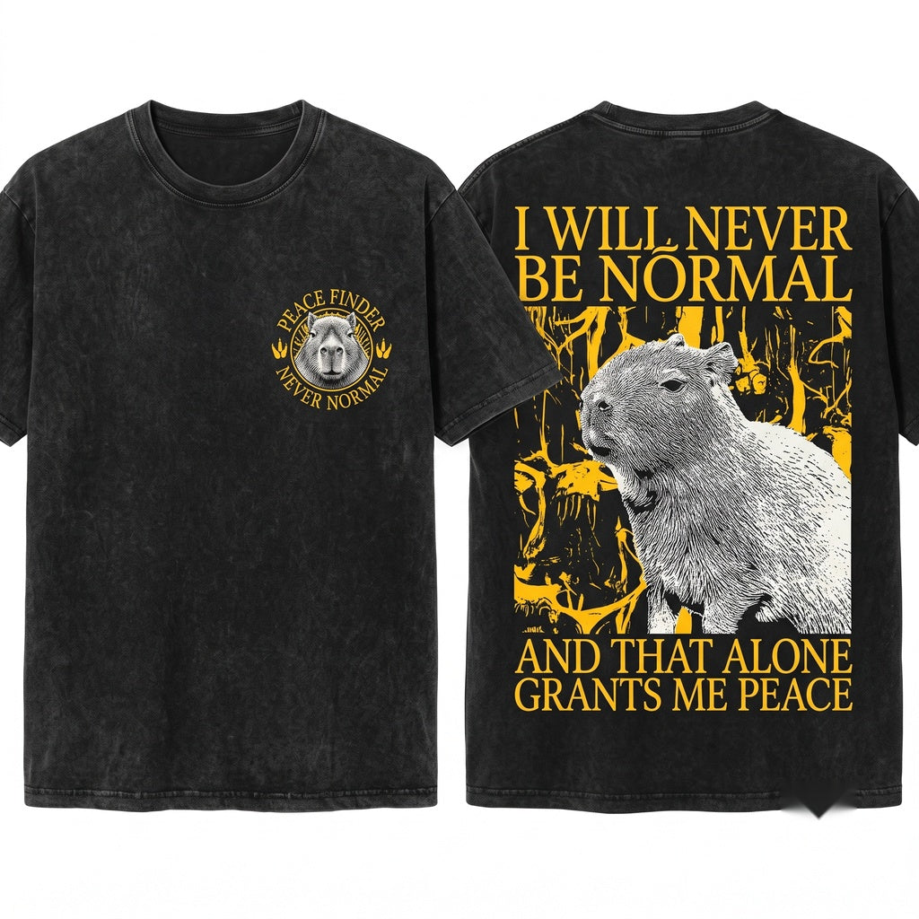 I Will Never Be Normal Funny Vintage Capybara Graphic Humor Retro Unisex Wash T-Shirt