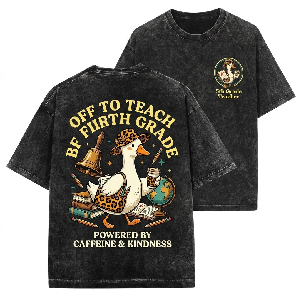 Off To Teach Fifth Grade Leopard Goose Print Last Day Of School Summer Break Unisex Wash T-Shirt