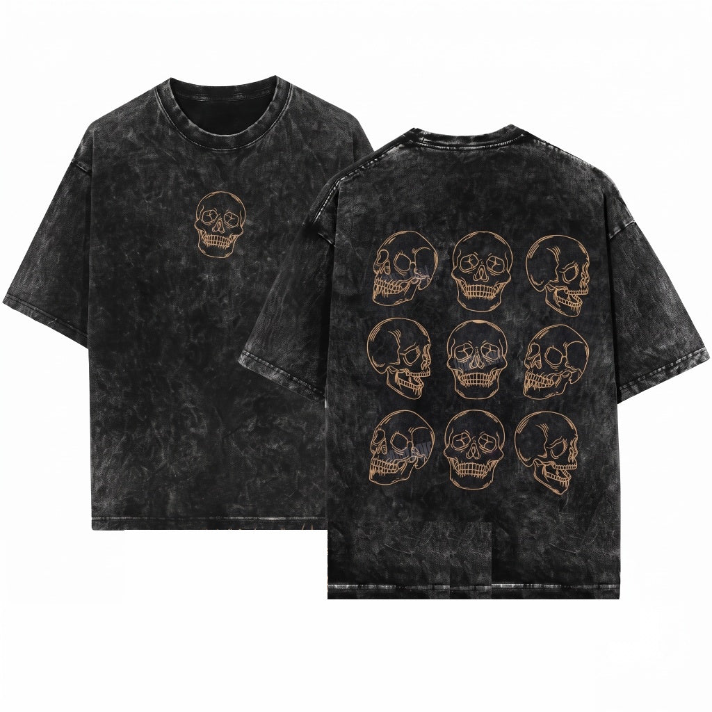Vintage Gothic Skull Skeleton Halloween Fall Tee Unisex Wash T-Shirt