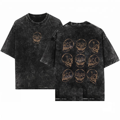 Vintage Gothic Skull Skeleton Halloween Fall Tee Unisex Wash T-Shirt