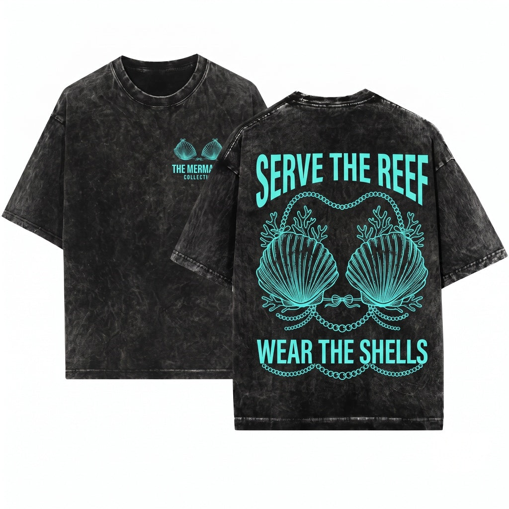 Seashell Bikini Graphic Beach Vacation Retro 90s Unisex Wash T-Shirt
