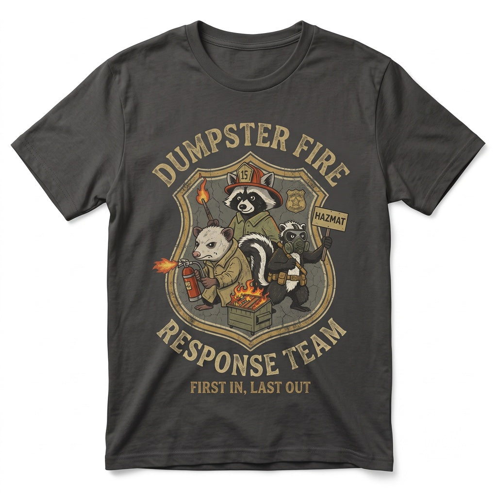 Dumpster Fire Response Team Funny Raccoon Opossum Sarcastic Meme Graphic Chaos Gift Unisex TShirt