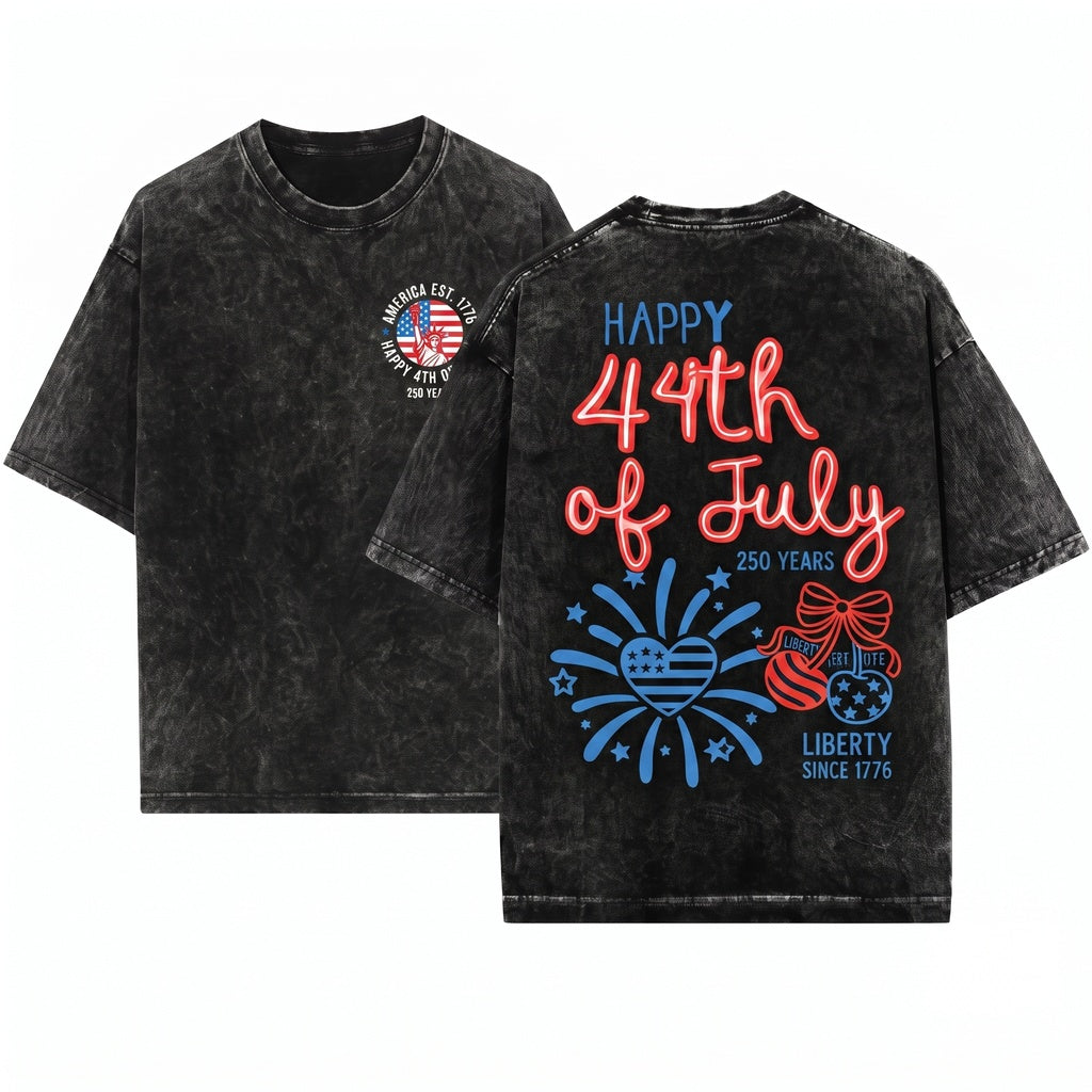 Happy Patriotic America 250 Years Fourth of July Summer Graphic Trendy Party Unisex Wash T-Shirt