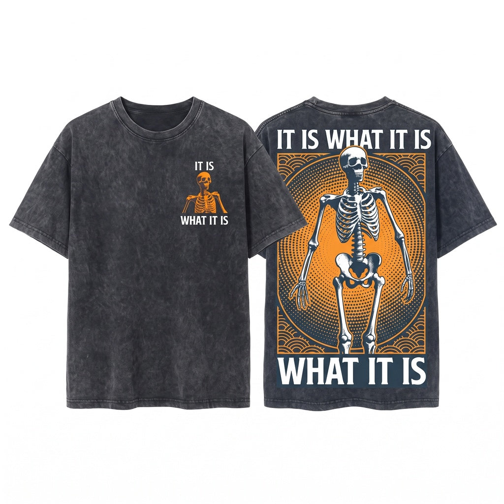 Funny Sarcastic Skull Skeleton Meme Vintage Graphic Apparel Unisex Wash T-Shirt