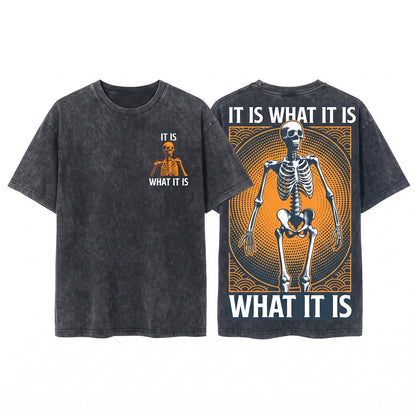 Funny Sarcastic Skull Skeleton Meme Vintage Graphic Apparel Unisex Wash T-Shirt
