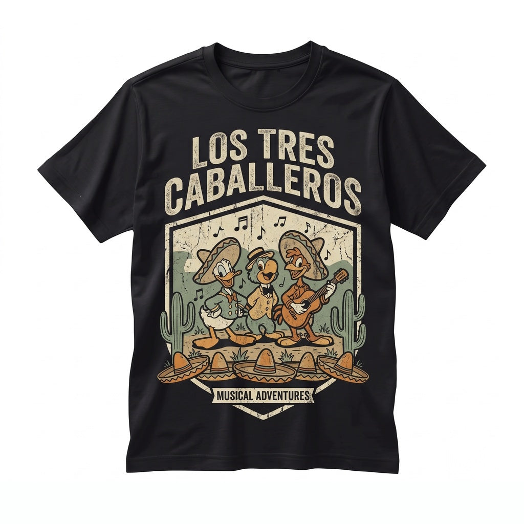 Oversized Three Caballeros Mexico Pavilion Retro Donald Duck Panchito Jose Carioca Graphic Apparel Unisex TShirt