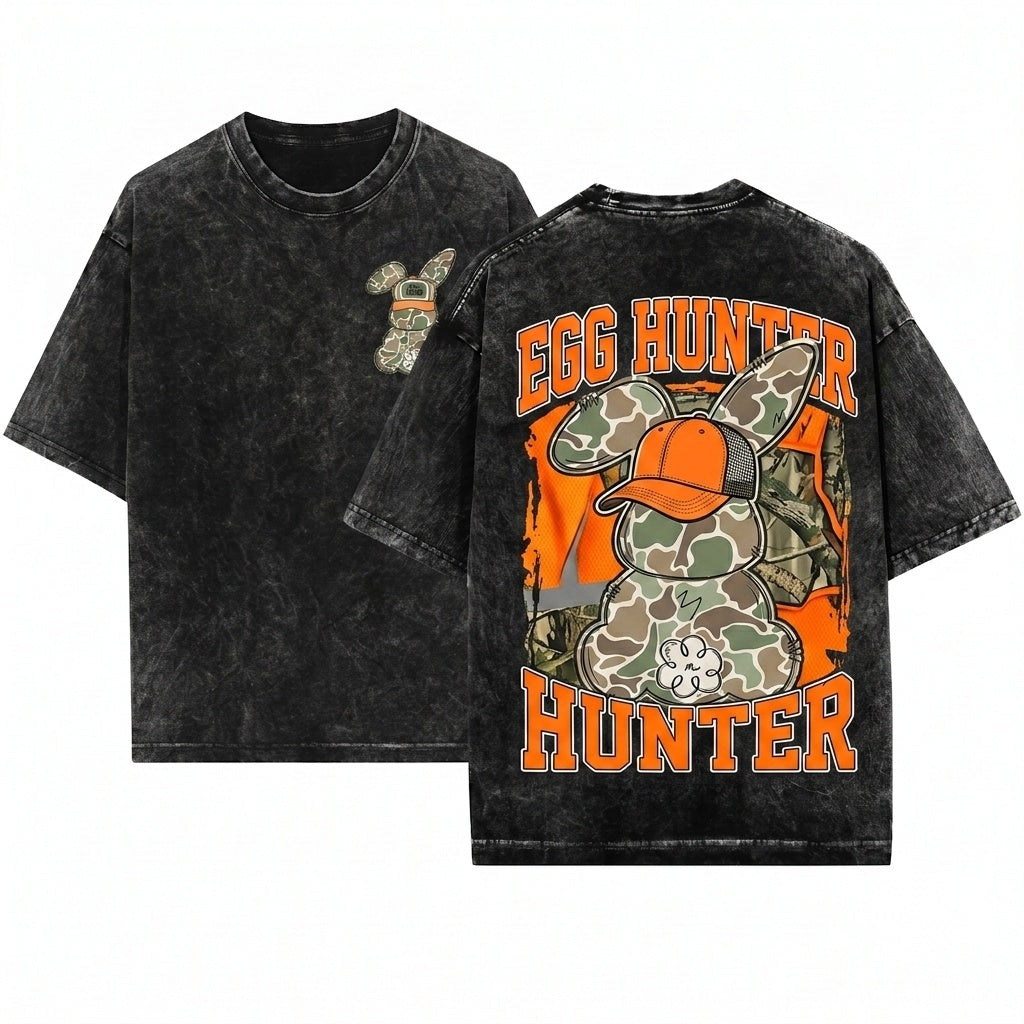 Kids Boy Girl Happy Easter Camo Bunny Egg Hunt Unisex Wash T-Shirt